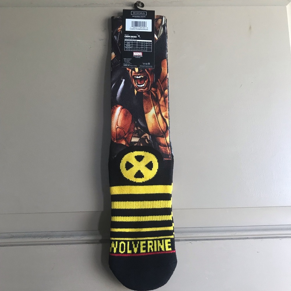 Crew Socks X-Men Wolverine Bioworld Marvel Comic Size 10-13